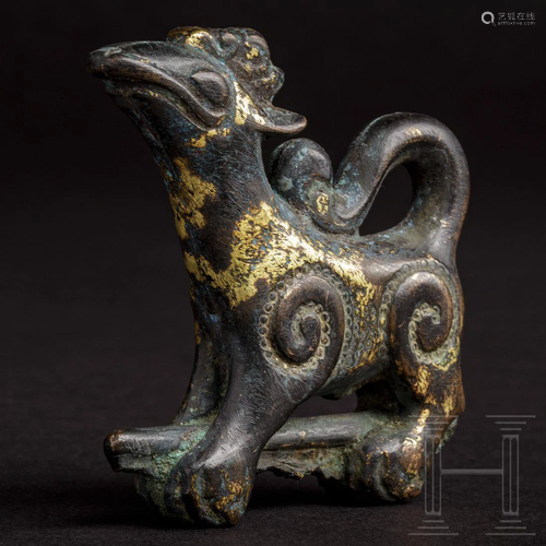 A Viking ship's flag finial in the form of a gilded