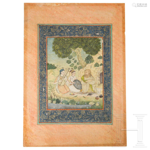 A gouache on paper of a Mogul, India, 1st half of 19th