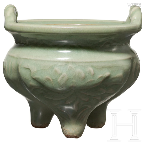 A Chinese Longquan incense burner with incised floral