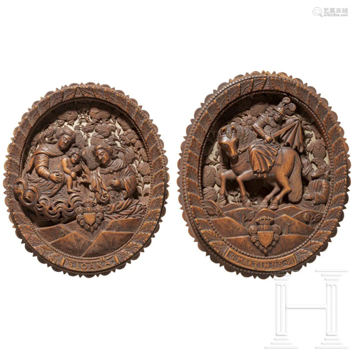 A pair of South German carved boxwood panels, 1st half