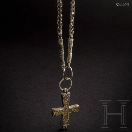 An extraordinary Viking silver necklace with cross and