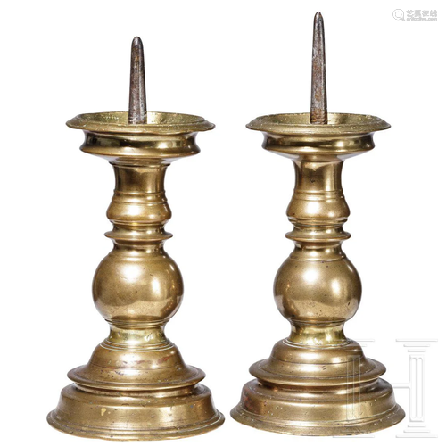 A pair of small Flemish pricket candlesticks, circa