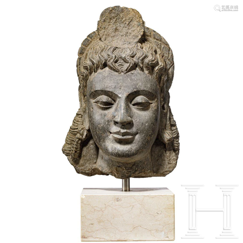 A fine Gandhara Buddha head, black schist, circa 3rd -