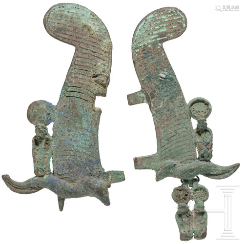 Two halves of Egyptian feather crowns with Uraeus