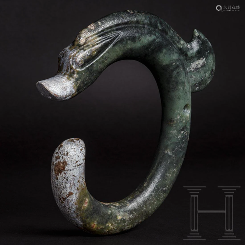 A large Chinese C-shaped jade dragon, Hongshan culture,