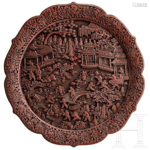 A Chinese cinnabar lacquer plate, late Qing dynasty