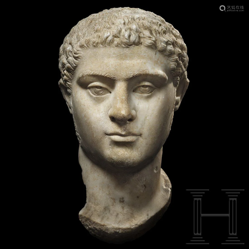 A magnificent marble portrait head of Caracalla, 205 -