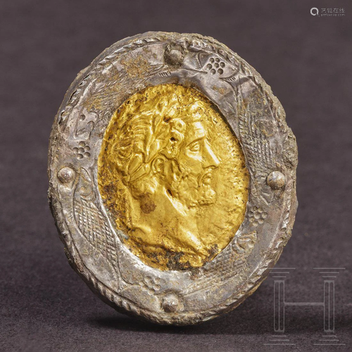 A Roman brooch with the golden portrait of Antoninus