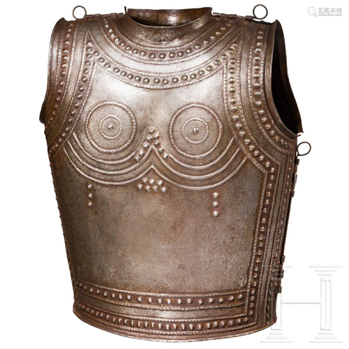 A collector's replica of an iron cuirass modeled after