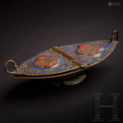 A gilt incense boat with champlevé decoration,