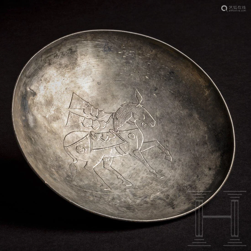 A Sassanian silver dish with depiction of a horse, 4th