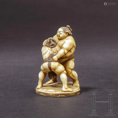 A Japanese Okimono of two Sumo wrestlers, Meiji period