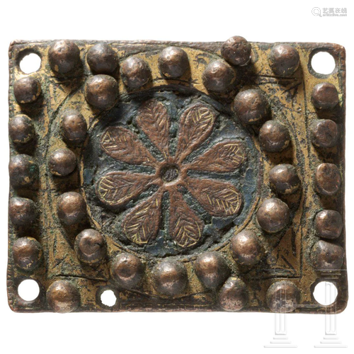 A medieval plaque with stylised flower, Limoges, 14th