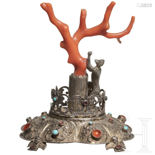 A German silver-mounted coral tree of live, mid-19th