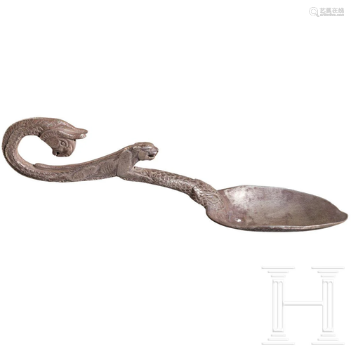 An elaborately crafted, large Achaemenid silver spoon