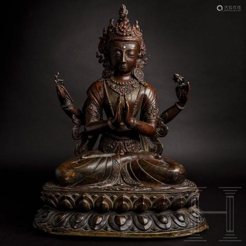 A Nepalese Avalokiteshvara bronze statue, 18th century