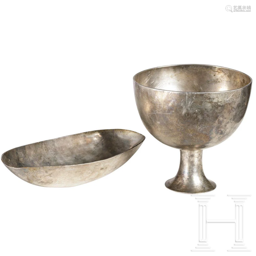 An Achaemenid goblet and bowl, silver, 5th - 4th