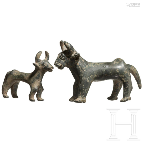 A pair of Elamite bronze bulls, Iran, 3rd millennium