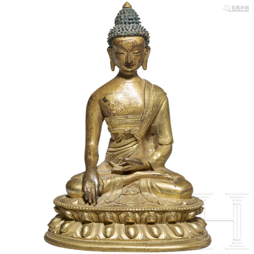 A Tibetan gilt bronze Buddha Shakyamuni, 18th/19th