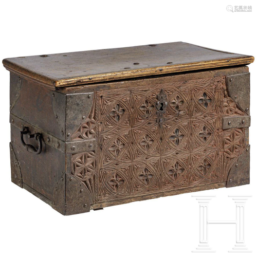 A German carved wooden box, circa 1700