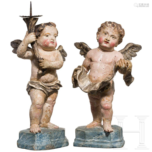 A pair of Southern German angel sculptures, 18th