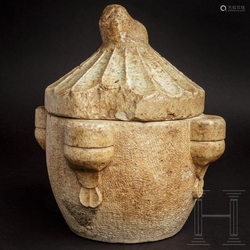 An Italian, late Romanesque, lidded holy water font,