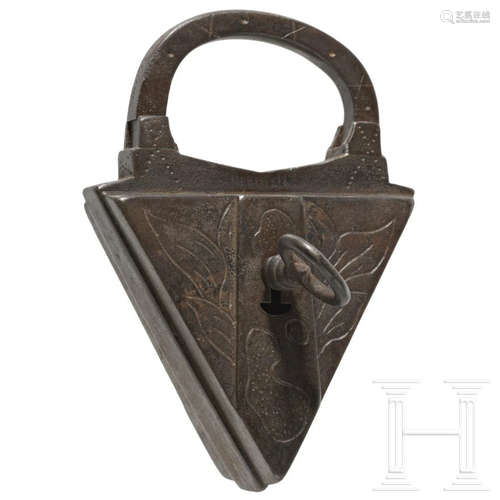 An engraved German padlock, circa 1600