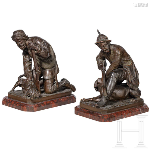 A pair of bronzes depicting hunters by H. Heidepriem,