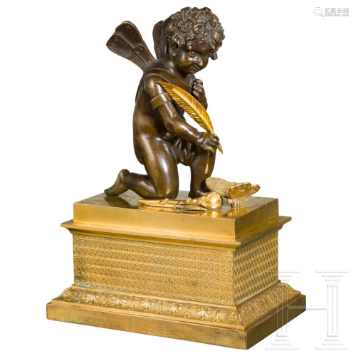 A neoclassical French fire gilded ink stand with a