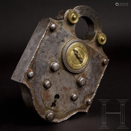 A large double-sided padlock with trick mechanism by G.