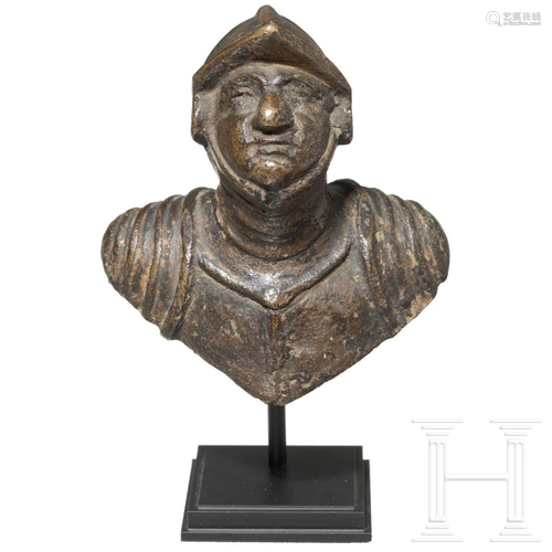 An Italian bronze doorknob in the shape of a soldier's