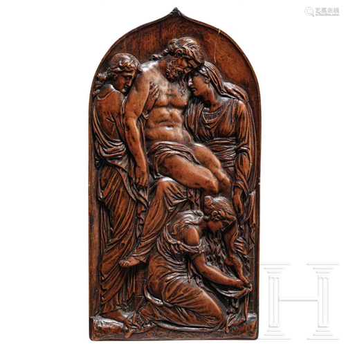 A French carved boxwood panel showing the lamentation