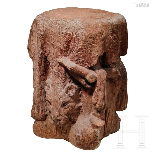 A terracotta seat bearing the lion skin of Hercules,