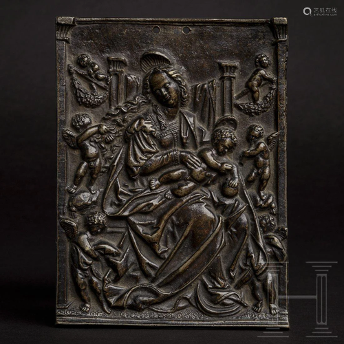 An Augsburg bronze plaque of the Virgin Mary on a