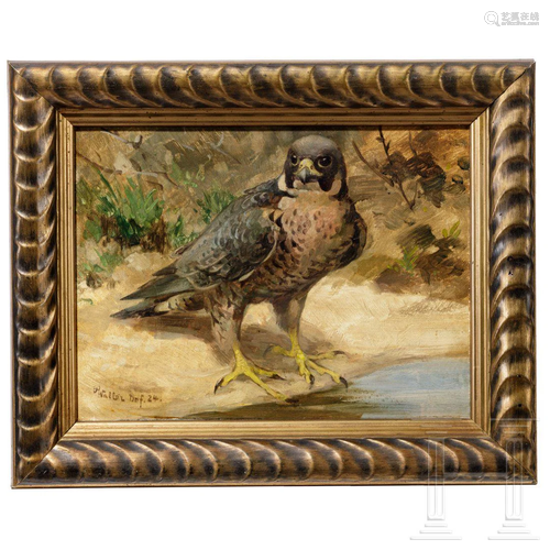 A German oil painting of a peregrine falcon by Renz