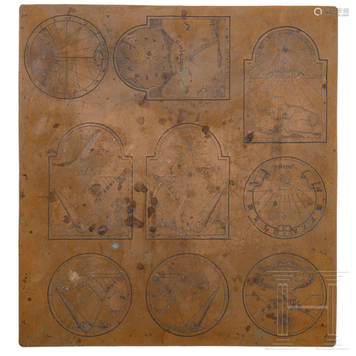 Kupferstichplatte für Sonnenuhrskalen, Schwaben,