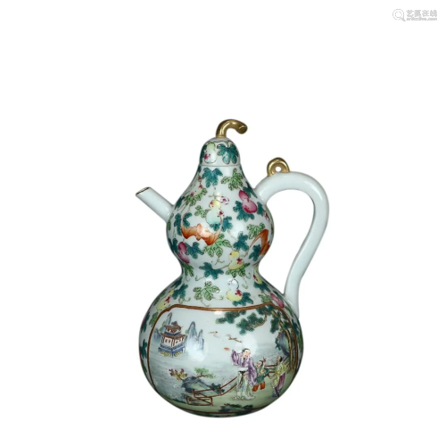 FAMILLE ROSE 'FLORAL' DOUBLE-GOURD EWER