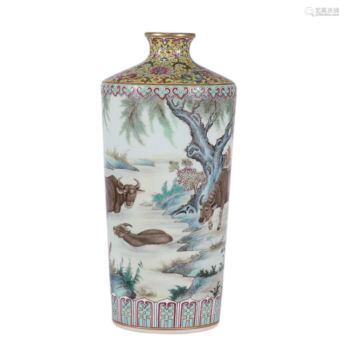 FAMILLE ROSE 'OX' MEIPING VASE