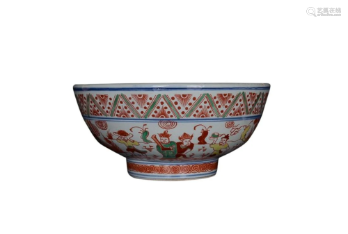 PAINTED 'DRAGON AND FIGURE STORY' BOWL