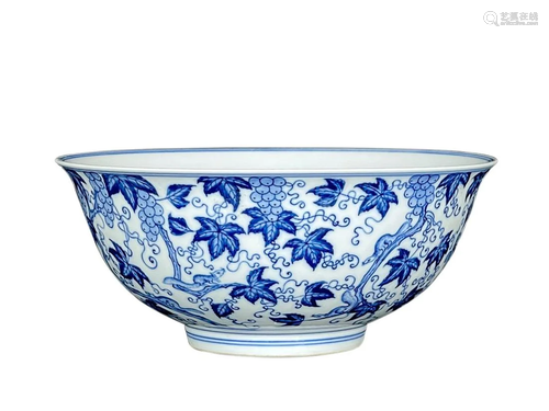 BLUE & WHITE 'SQUIRREL AND GRAPE' BOWL