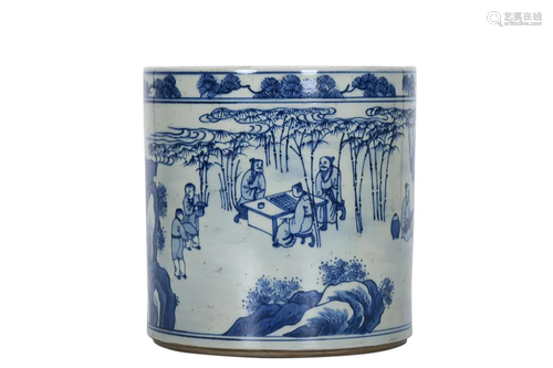 BLUE & WHITE 'FIGURES' BRUSH POT