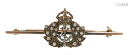Military interest 9ct gold naval bar brooch set with