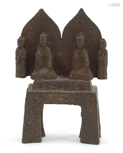 Chinese iron figure group of four deities, 15cm high