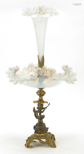 19th century opaline glass and gilt bronze dolphin