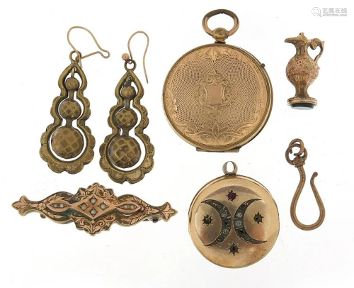 Victorian and later gilt metal jewellery including
