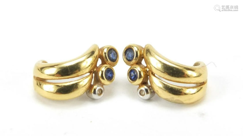 Pair of 18ct gold Art Deco design diamond and sapphire