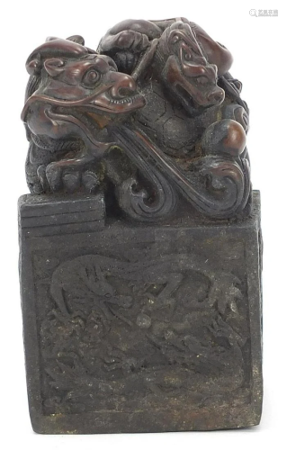Large Chinese bronze dragon seal, character marks to