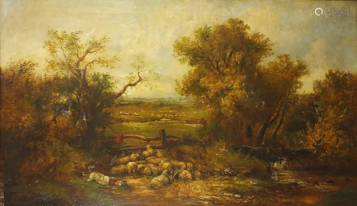 W R Stone - Young boy beside a stream with flock of