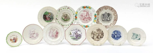 Eleven 19th century nursery ware printed plates