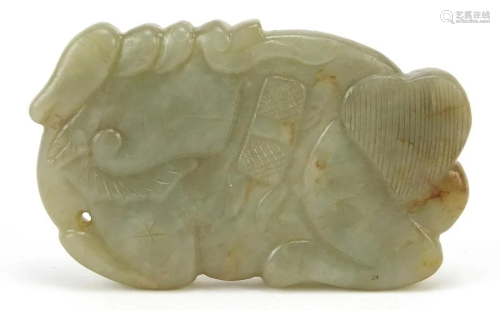 Chinese green and russet jade carving of a mythical
